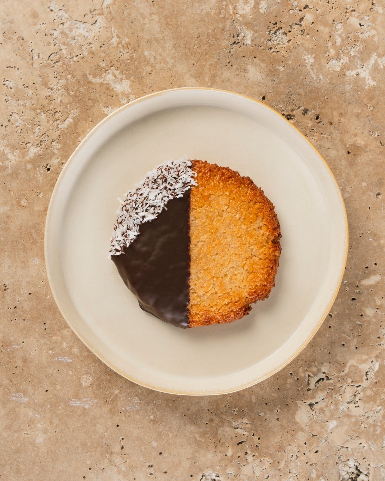 Chocolate-dipped macaroon, top