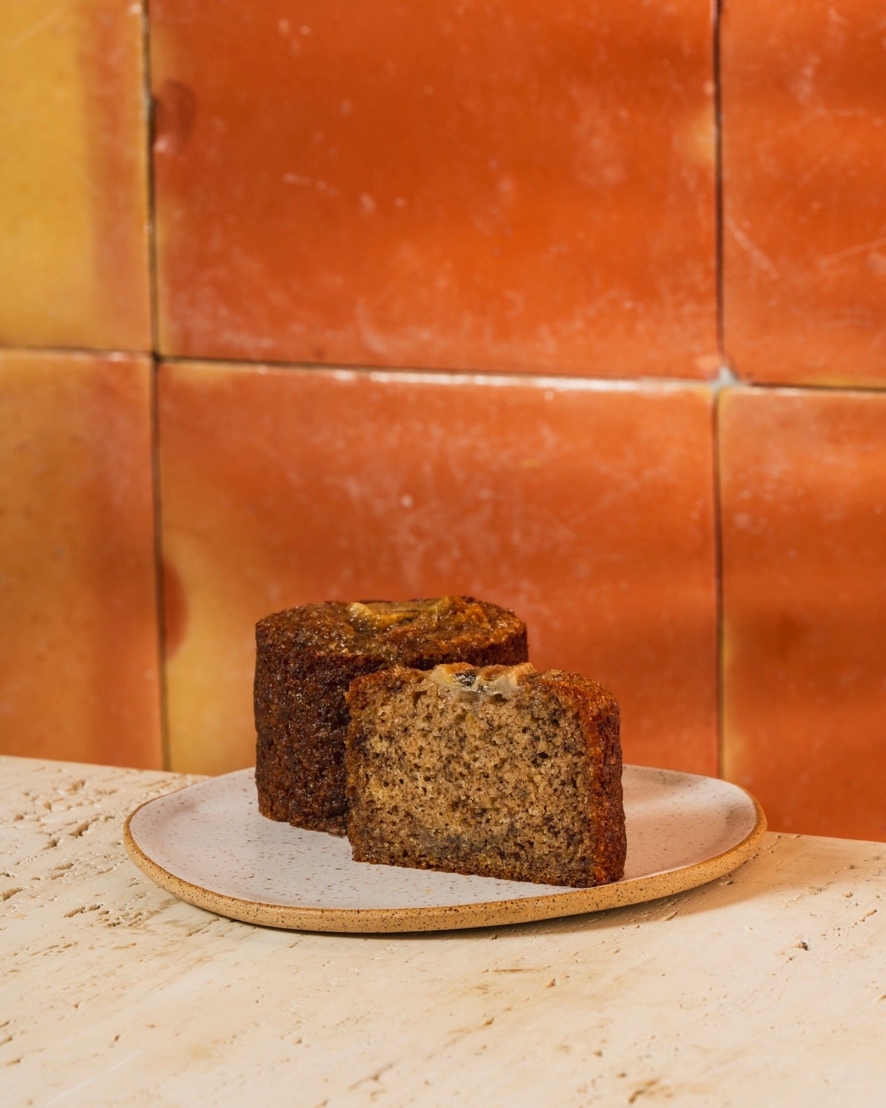 Bananas foster cakelet, cut