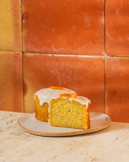 Citrus olive oil cakelet, cut