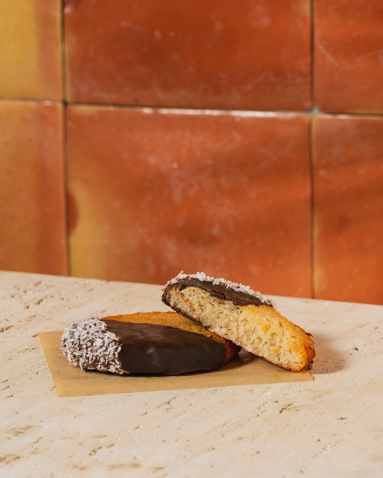 Chocolate-dipped macaroon