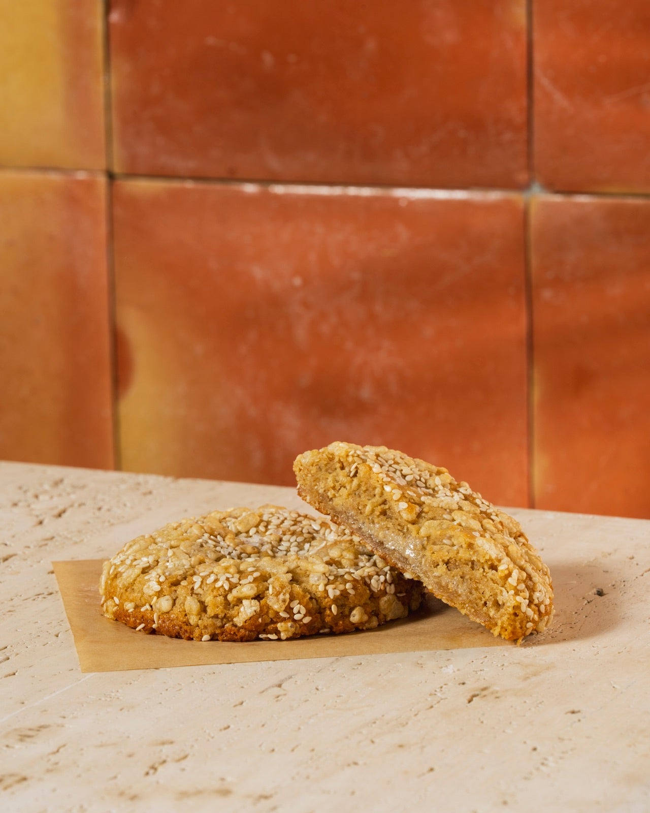 White chocolate tahini cookie